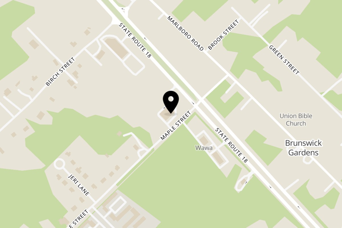 Map showing the location of The Halal Spot Old Bridge on 1447 NJ-18 Ste 6 in Old Bridge