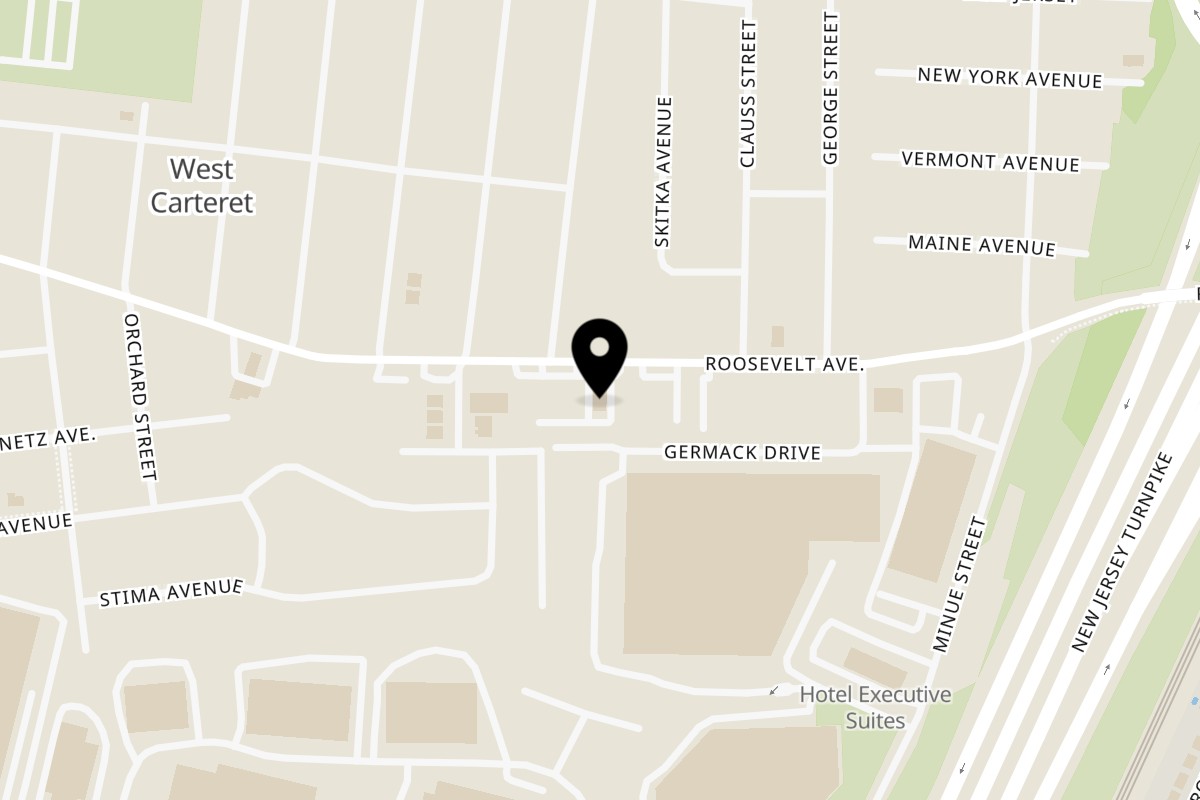 Map showing the location of The Halal Spot Carteret on 1249 Roosevelt Ave in Carteret